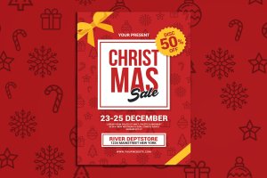 大红圣诞节购物促销宣传单设计模板 Christmas Sale Flyer