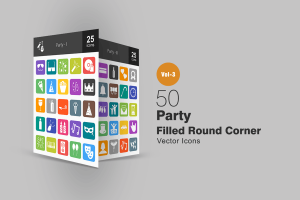 50枚聚会派对主题圆角图标素材 50 Party Flat Round Corner Icons