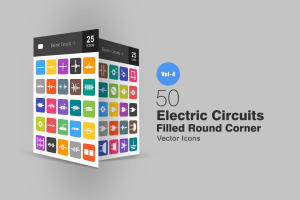 50枚电路线路板主题扁平化矢量圆角图标 50 Electric Circuits Flat Round Corner Icons