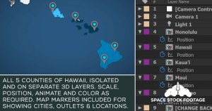 夏威夷地图位置动画AE视频模板 Hawaii Map Kit