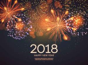 炫丽烟火作背景的新年祝福设计场景 Realistic fireworks new year 2018