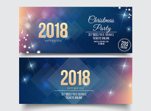 2个新年banner模板 Set of two sparkly new year party banners