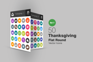 50款感恩节主题扁平设计风格圆角图标 50 Thanksgiving Flat Round Icons