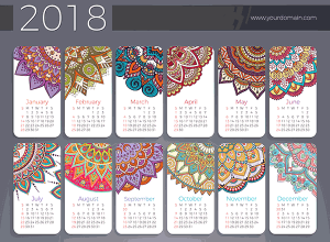 2018复古主题日历 Calendar 2018. Vintage decorative elements
