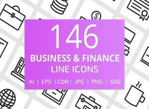 146枚特色极简主义商业及金融线图标套装