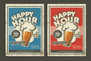 复古设计风格欢乐时光啤酒节海报传单模板 Happy Hour Vintage Flyer
