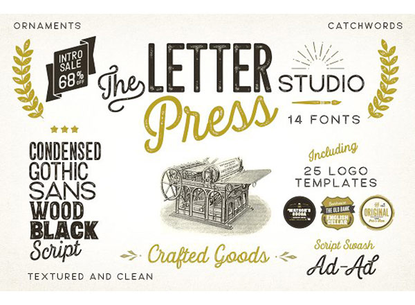 复古风超级字体大礼包 Letterpress Studio (Bundle)