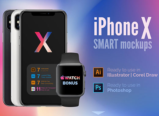 高品质的iPhoneX和Apple Watch展示模型下载[psd,ai,eps,png]