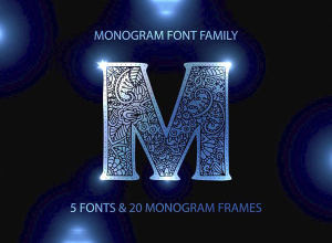 5款创意图案字体及20个同风格框架 20 Monogram 5 fonts 20 frames