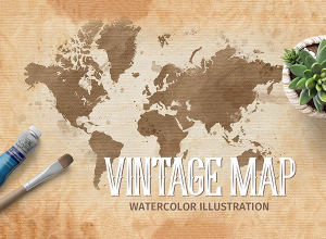 复古水彩地图插画 Vintage Watercolor Map Illustration