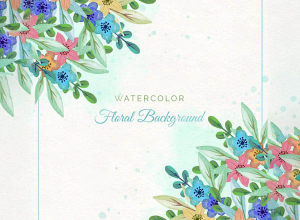 鲜花水彩背景图案 Colorful flowers background in watercolor style