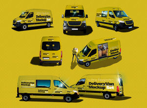 黄色货车样机套装 Ultra Realistic Delivery Van Mockup Set