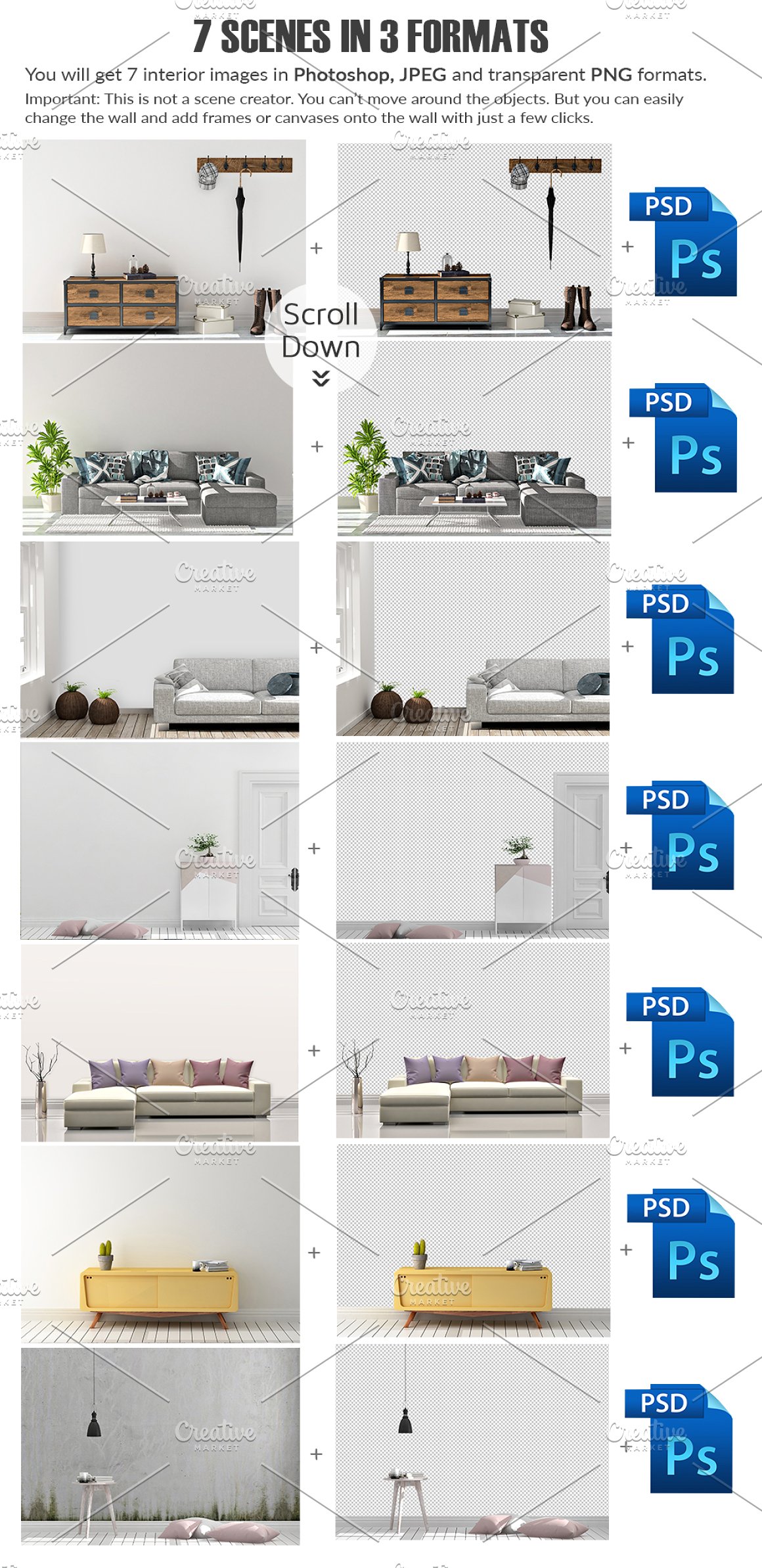 小咖下午茶：各种各样的室内场景装饰画展示画框模型下载[PSD]
