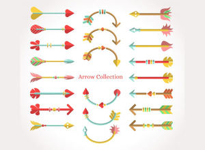 桃心和羽毛结合的特色箭头 Set of colorful arrows to mark in flat style