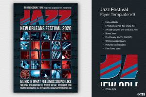 爵士音乐节活动海报设计PSD模板v9 Jazz Festival Flyer PSD V9