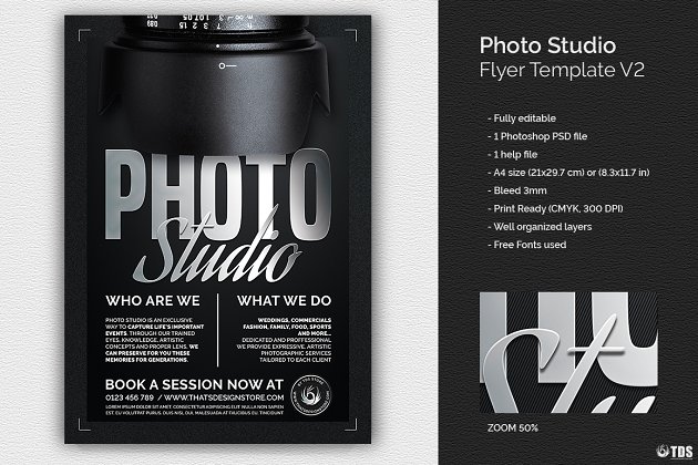 摄影俱乐部活动宣传传单PSD模板V.2 Photo Studio Flyer PSD V2