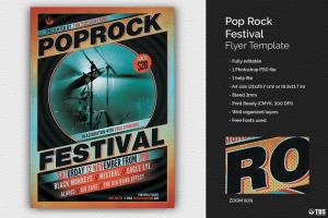 流行摇滚音乐节传单PSD模板v1 Pop Rock Festival Flyer PSD V1