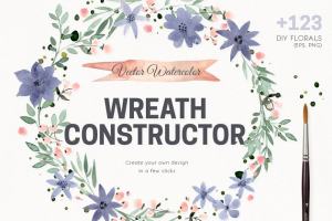 水彩花卉插画DIY设计套件 Watercolor Vector Wreath Constructor