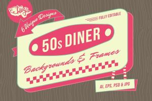 20世纪50年代餐车背景和框架素材 1950s Diner Backgrounds and Frames