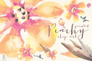 手绘逼真水彩桃花图像花卉设计插画 Aquarelle peach flowers clip art