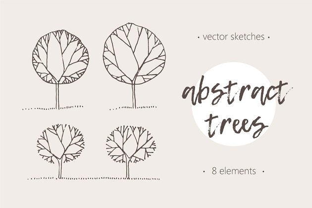 素描抽象树矢量图形 Illustrations of abstract trees