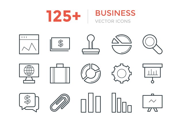 125+商业企业矢量图标 125+ Business Vector Icons