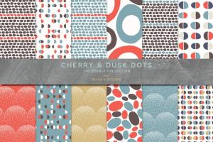 手工绘制樱桃色和黄昏色圆点图案素材 Hand Crafted Dots in Cherry & Dusk