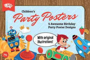儿童生日派对海报模板 Children’s Birthday Party Posters