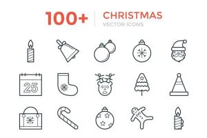 100+圣诞节日平面线条写意图标 100+ Christmas Vector Icons