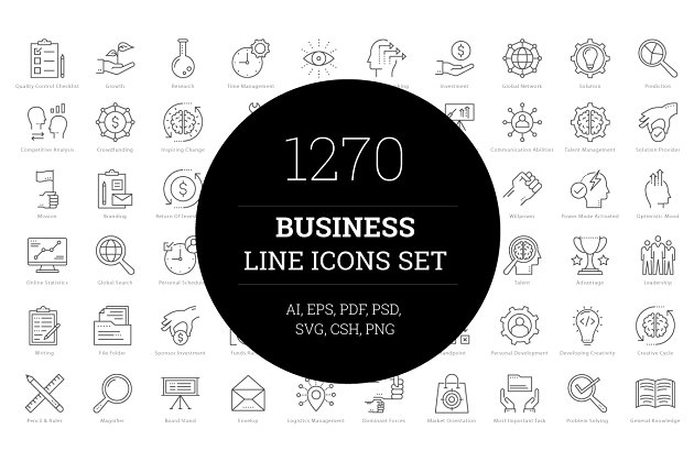 1270枚企业商务主题线条图标 1270 Business Line Icons