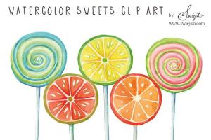波板糖棒棒糖水彩剪贴画 Watercolor Clip Art,Lollipop
