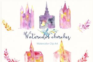 教堂和寺庙水彩画艺术剪切画 Churches Original watercolor Clipart
