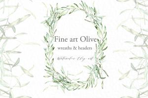 橄榄枝椭圆形花圈和header剪贴画 Olive oval wreaths & headers clipart