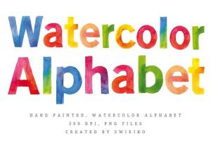 水彩英文字母插画 Watercolor Alphabet, letters