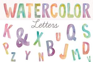 水彩英文字母字体剪切画 Watercolor Letters- Clip Art