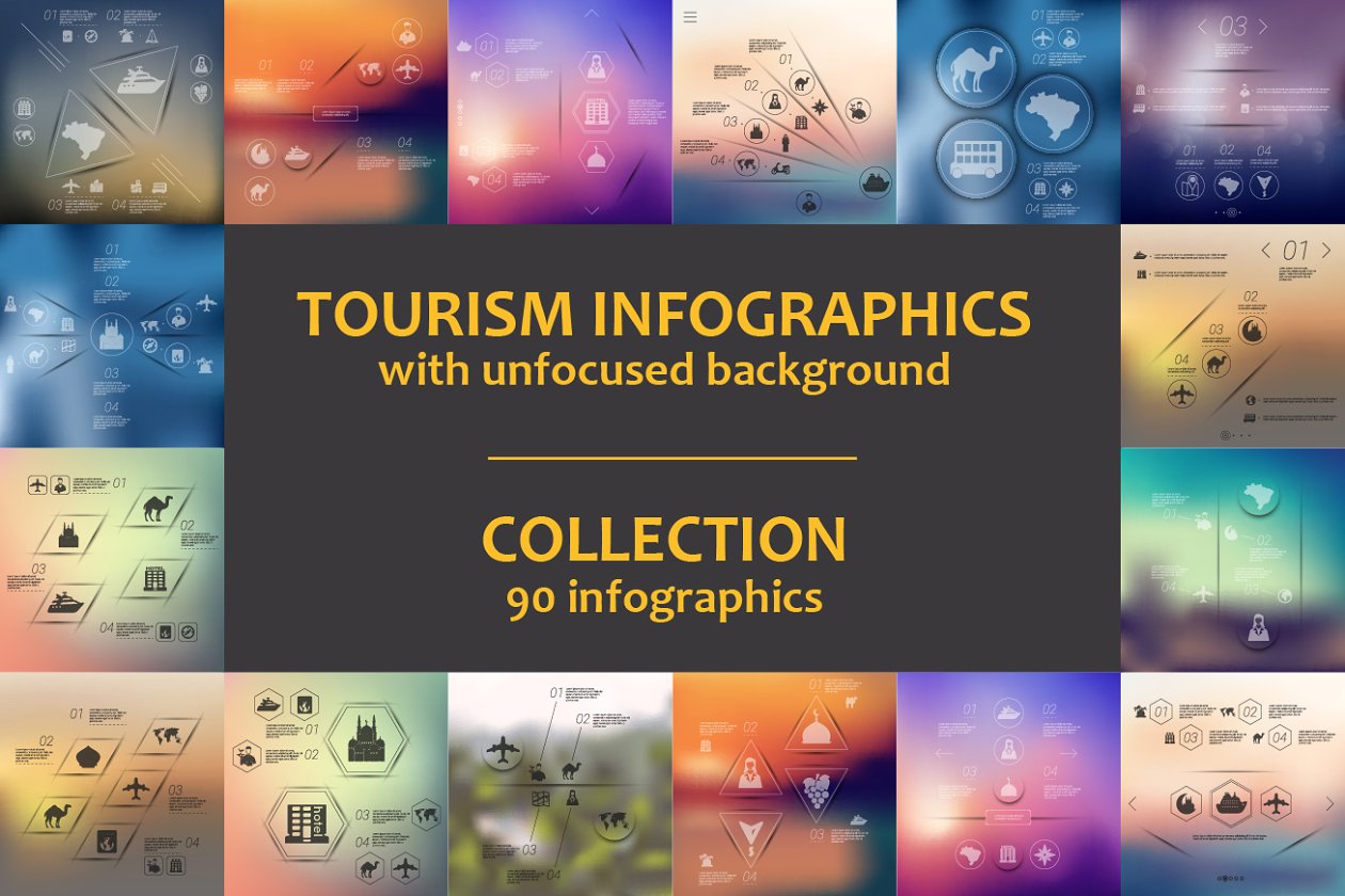 90个旅游主题信息图表模板 90 TOURISM INFOGRAPHICS. Collection