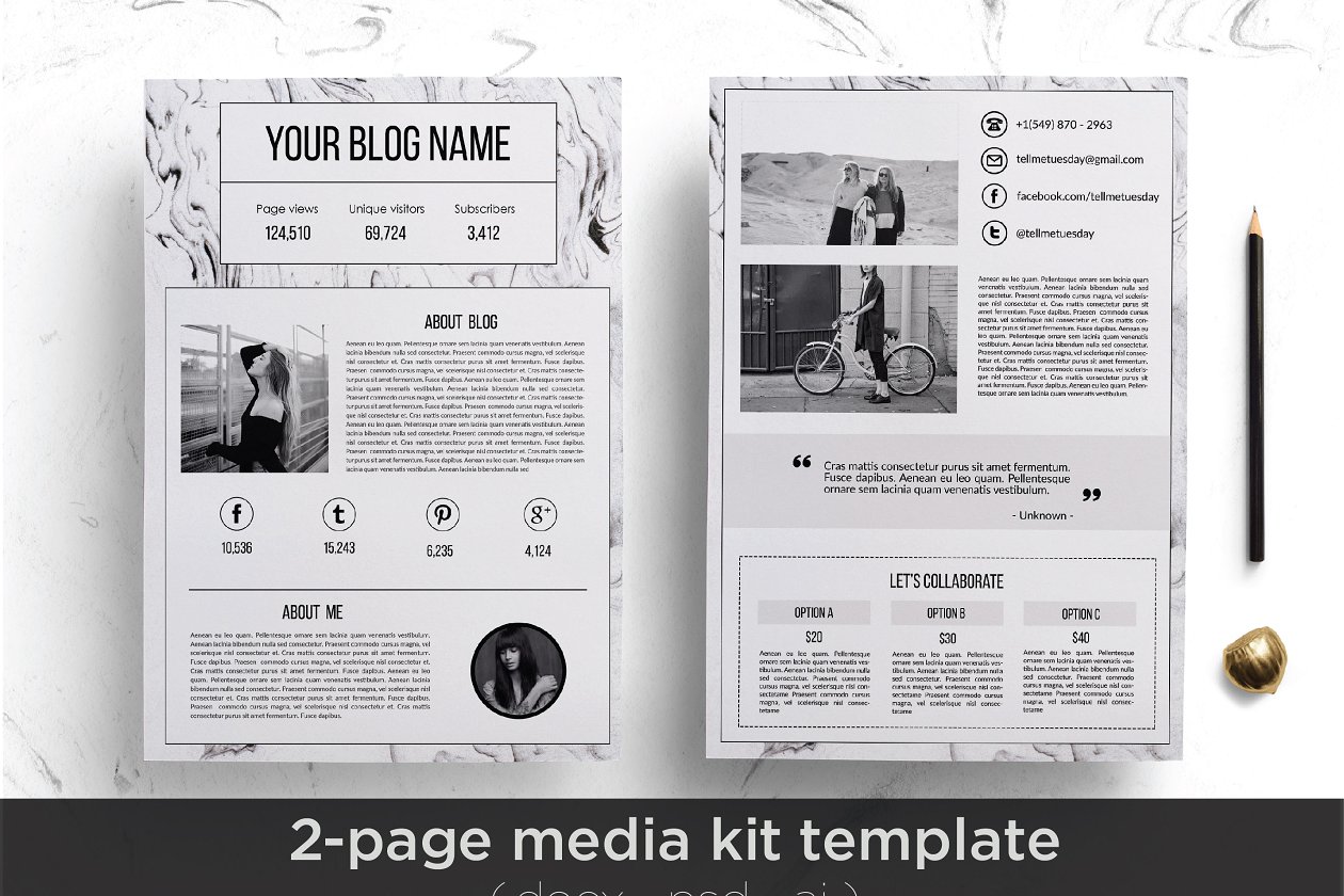 创意博客/社交媒体广告报价单模板 Modern media kit template