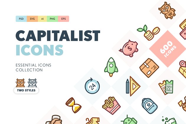 金融资本主题扁平风格图标集 Capitalist Essential Flat Icons Set