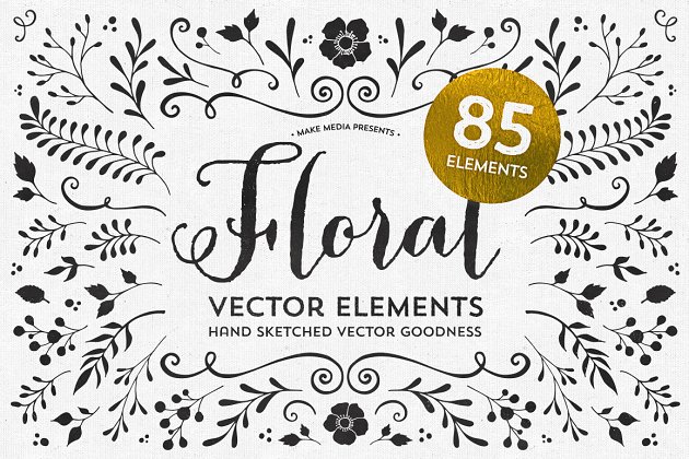 85款手绘素描花卉矢量素材 85 Hand Sketched Floral Vectors