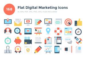 168枚市场营销主题扁平设计图标素材 168 Flat Digital Marketing Icons