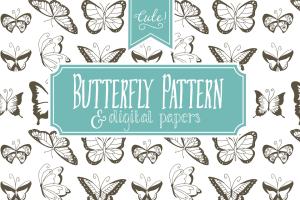 蝴蝶图案无缝纹理素材包 Seamless Butterfly Pattern – Vector