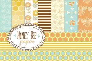 蜜蜂、蜂巢&花瓣无缝纹理素材包 Honey Bee – Seamless Pattern Papers
