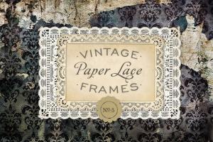 复古纸张带蕾丝边相框模板 Vintage Paper Lace Frames No. 5