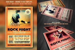 摇滚之夜活动海报传单模板  Rock Night Grunge Flyer