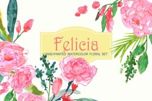 费利西亚艺术水彩花卉剪贴画 Felicia – Watercolor Clip Art