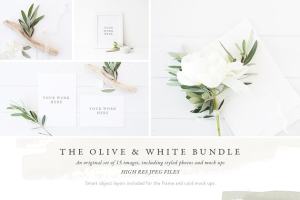 橄榄枝装饰相框样机模板 The Olive & White Bundle – 15 photos