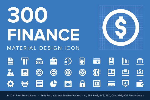 300个多用途金融领域小图标设计素材 300 Finance Material Design Icons