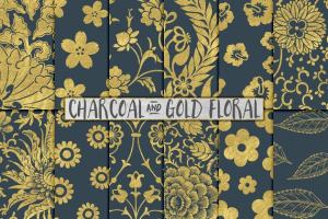 高贵奢华灰色和金色花卉背景 Gray and Gold Floral Backgrounds