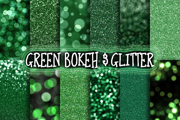 16款闪闪发光绿色散景背景 Green Glitter & Bokeh Backgrounds