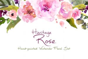 传统复古水彩玫瑰剪贴画合集 Heritage Rose- Watercolor Clip Art